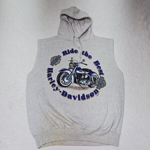 Harley Davidson Motorcycle Grey Muscle Shirt Hoodie Mens XL Vintage Deadstock